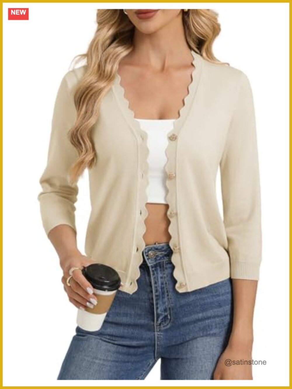Lightweight 3/4 Sleeve V-Neck Cardigan Shrug for Summer Layering - Picture 1 of 6